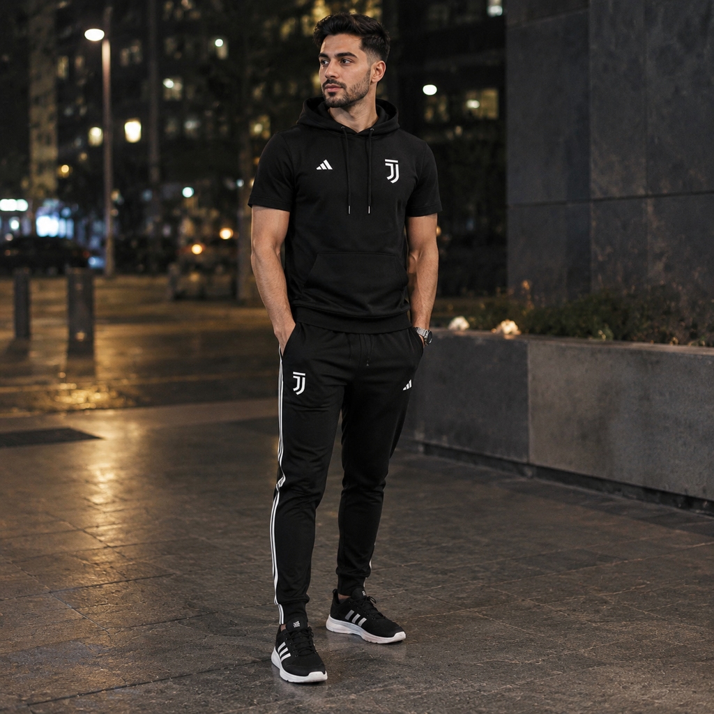پکیج ست تیشرت کلاهدار و شلوار مردانه مدل Juventus کفش ورزشی مردانه مدل Alshen