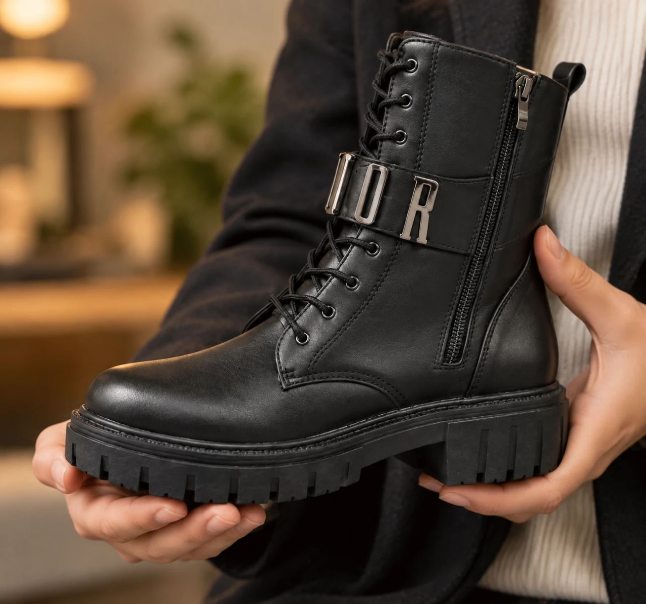 نیم بوت زنانه بندی چسبی مدل DIOR