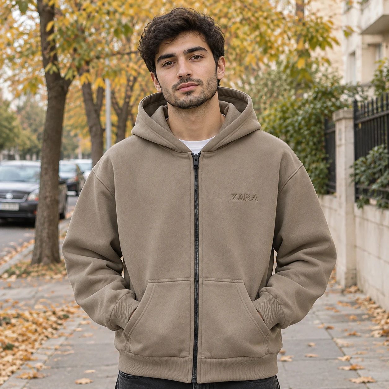 سوئیشرت کلاهدار مردانه مدل ZARA-خاکی