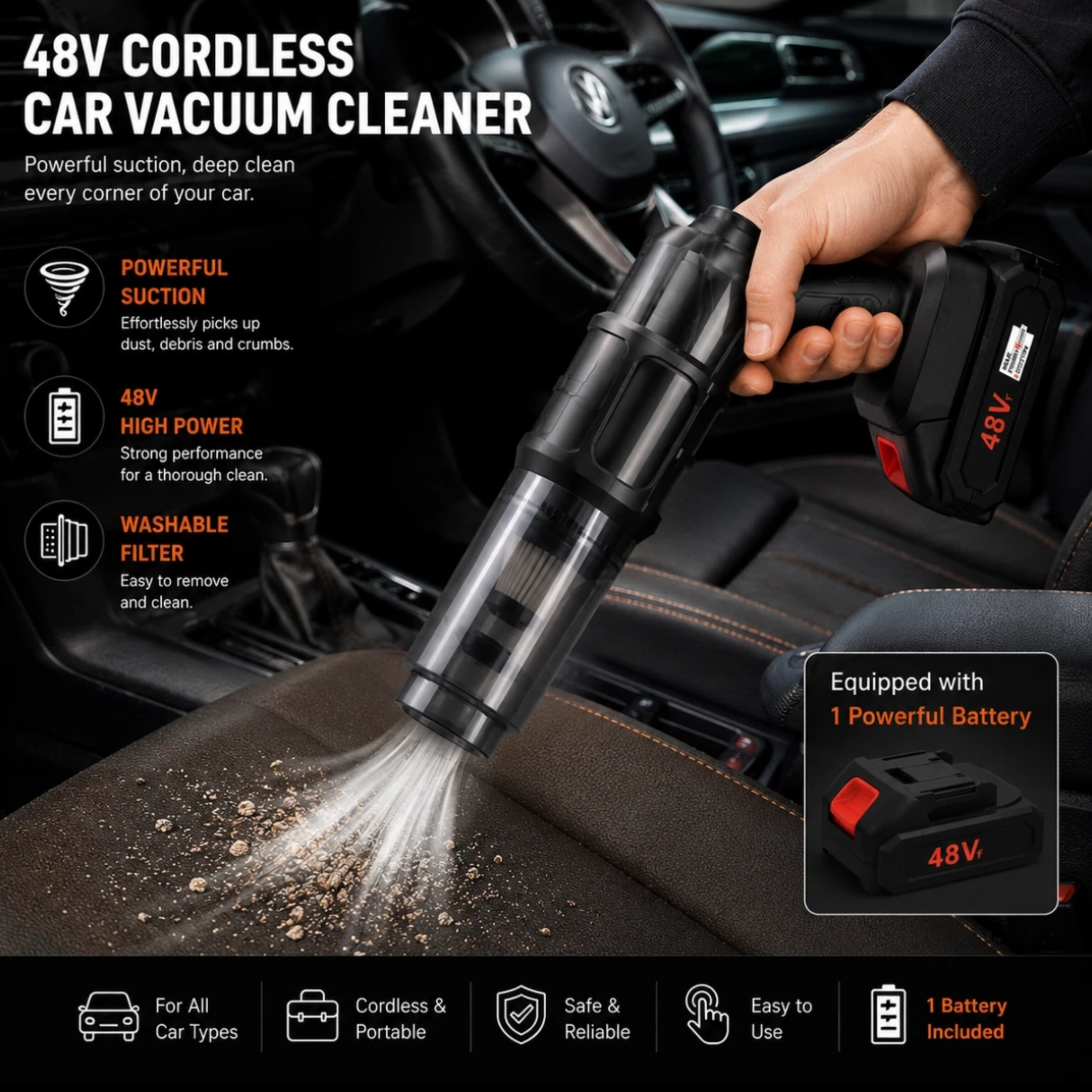 جاروشارژی ماشین مدل ST6631 ظرفیت ۴۸ ولت